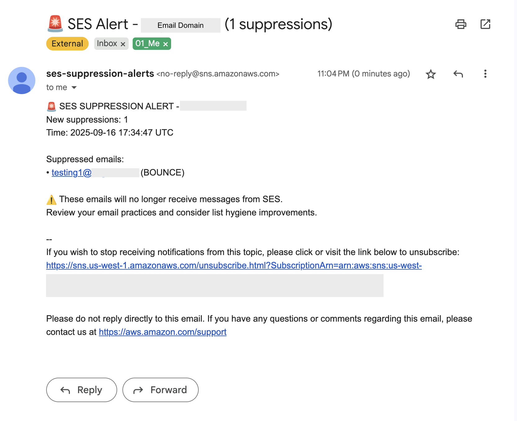 Suppression List Alert