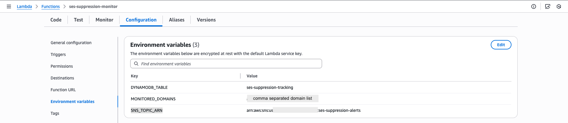 Lambda Function Environment Variables