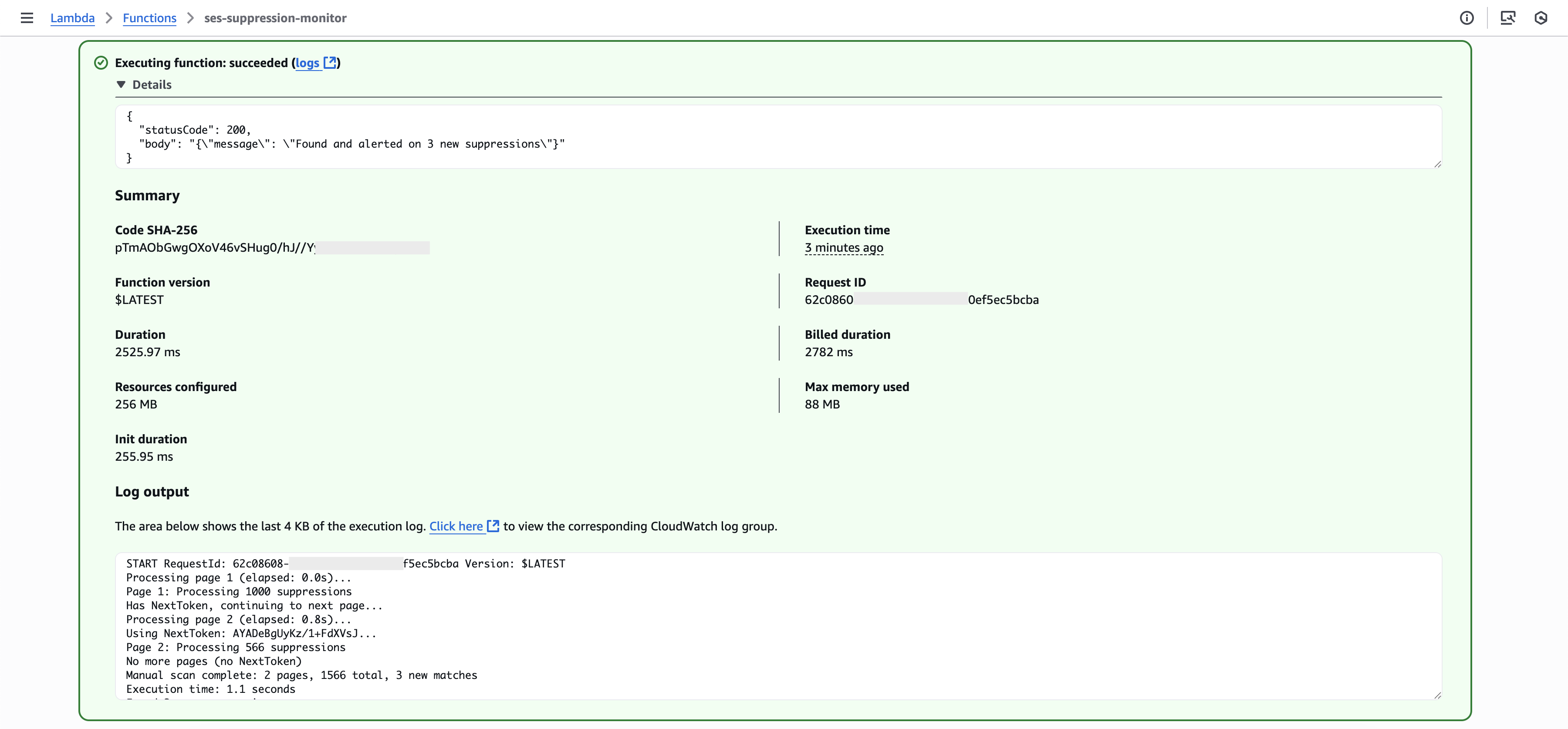 Lambda Function Testing Logs