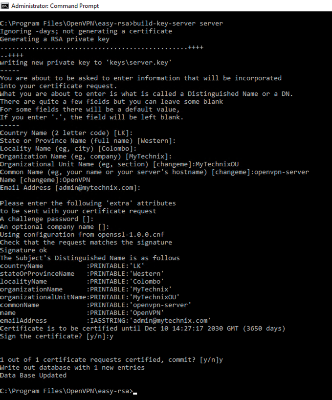 Create the Server Cert and Key