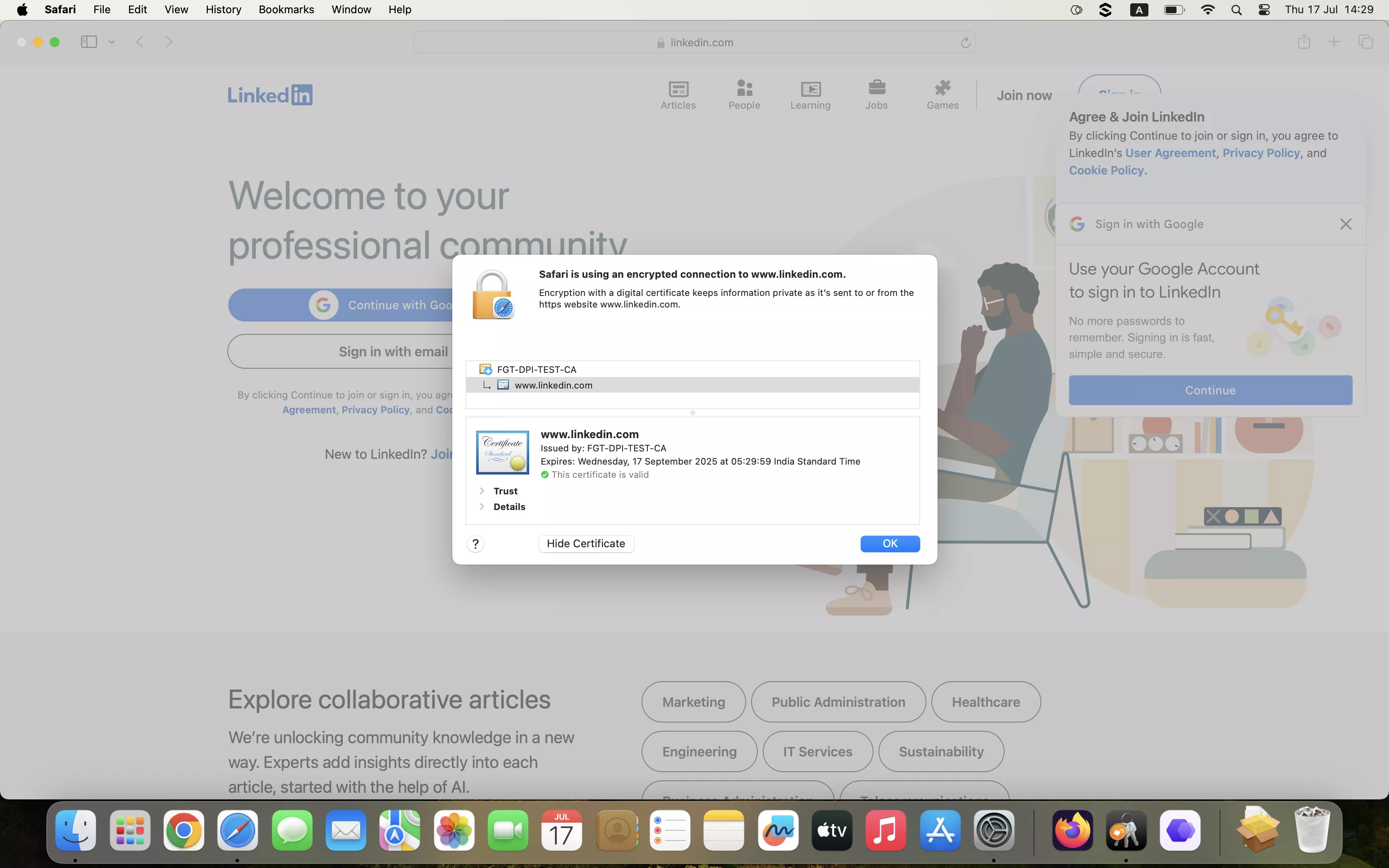 Verify the DPI is Working by Checking Browser Certificates