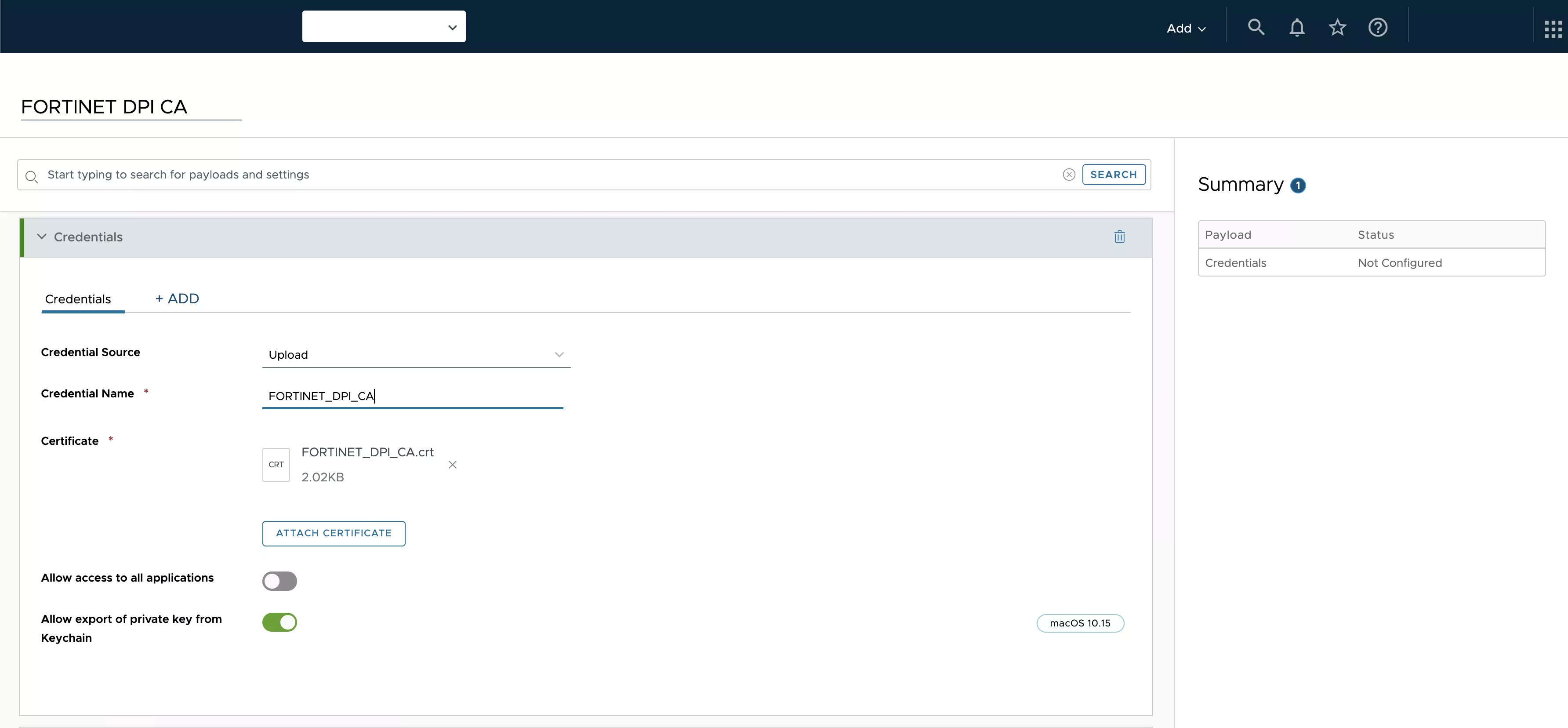 Workspace One Profile for Certificate Deployment - macOS