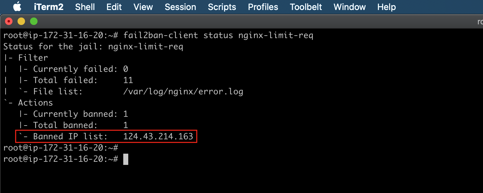Fail 2ban FIlter Status Output