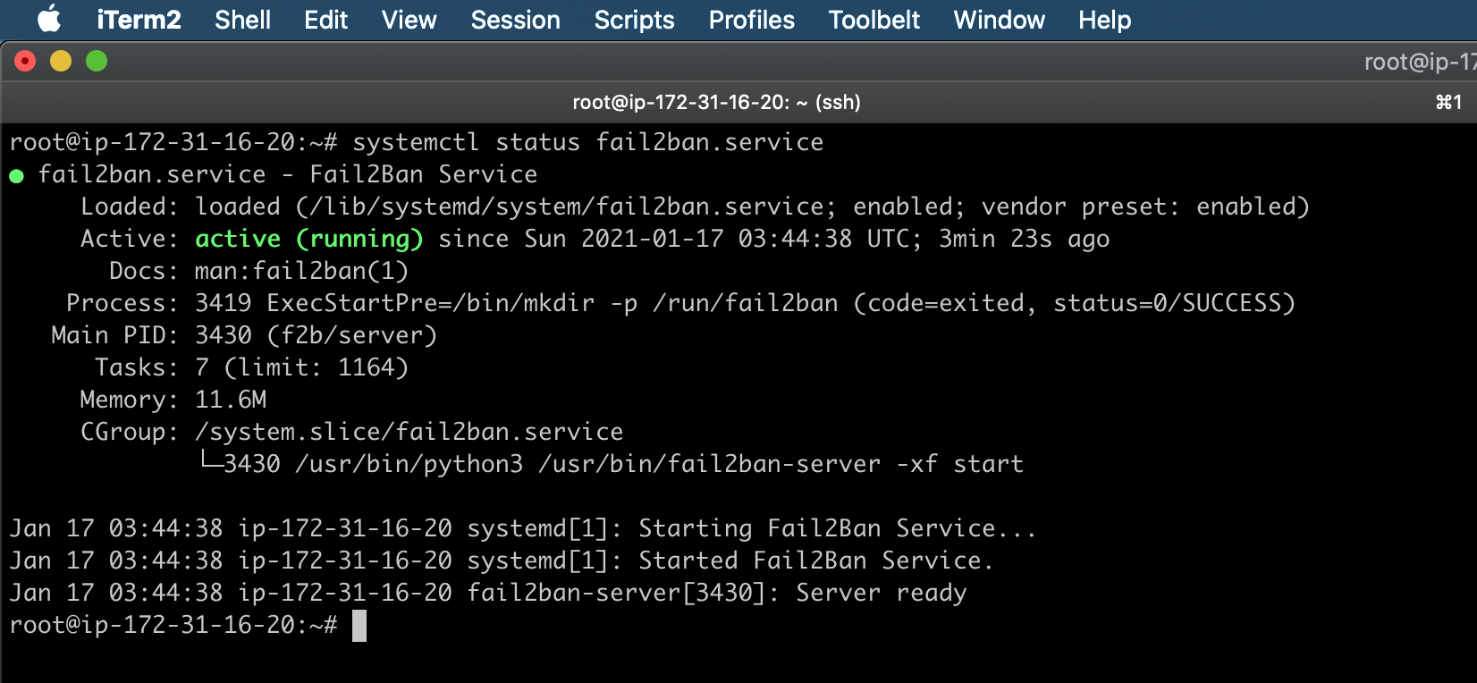 Fail2ban Running Status