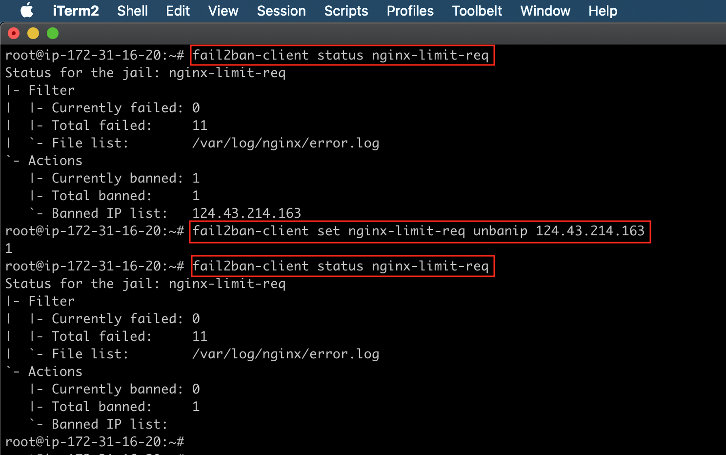 Fail2ban unban IP address manually