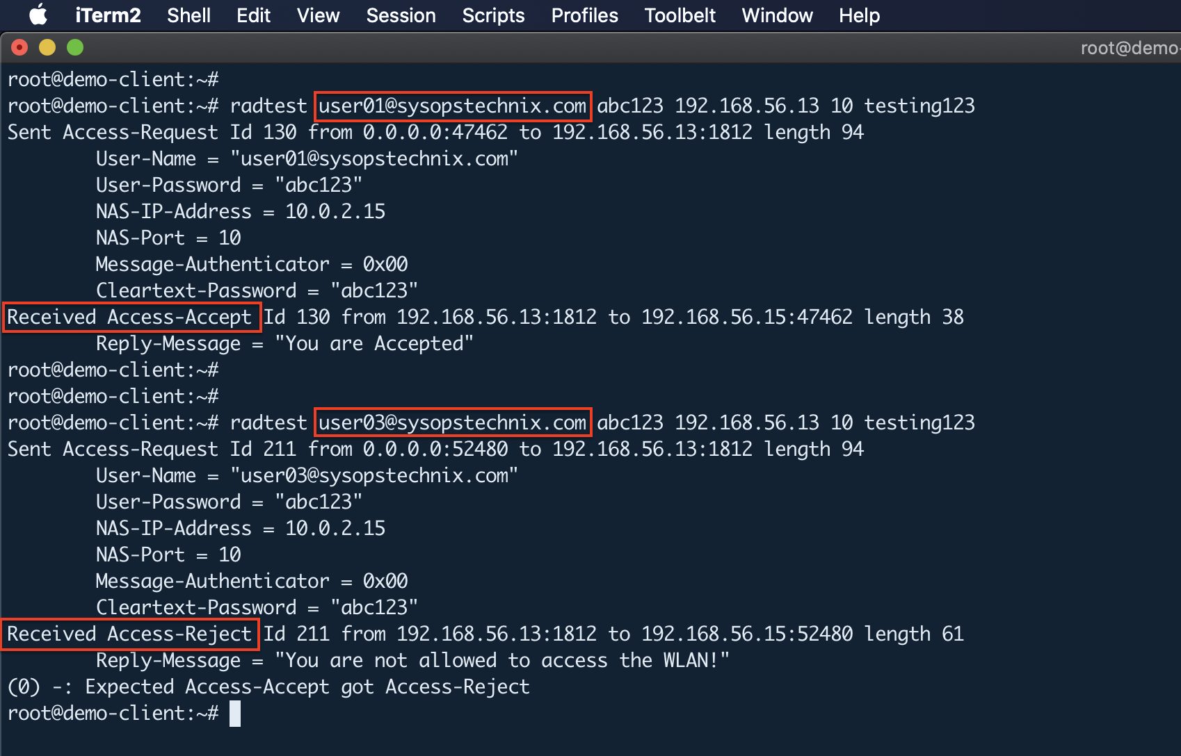 Authentication Test with FreeRADIUS