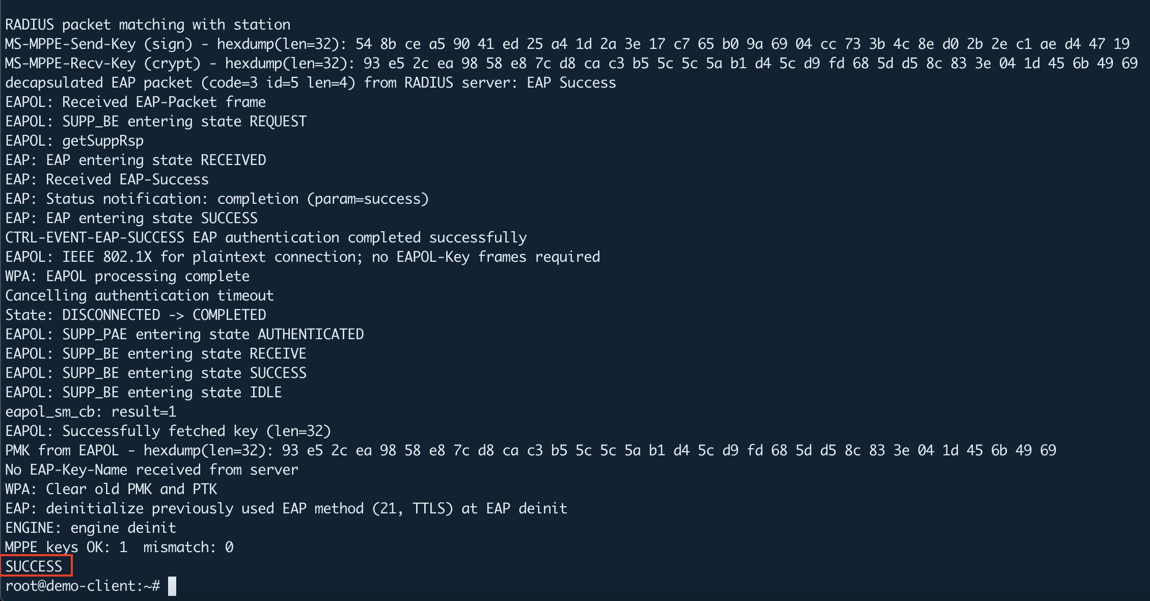 EAP-TTLS Authentication Sucess