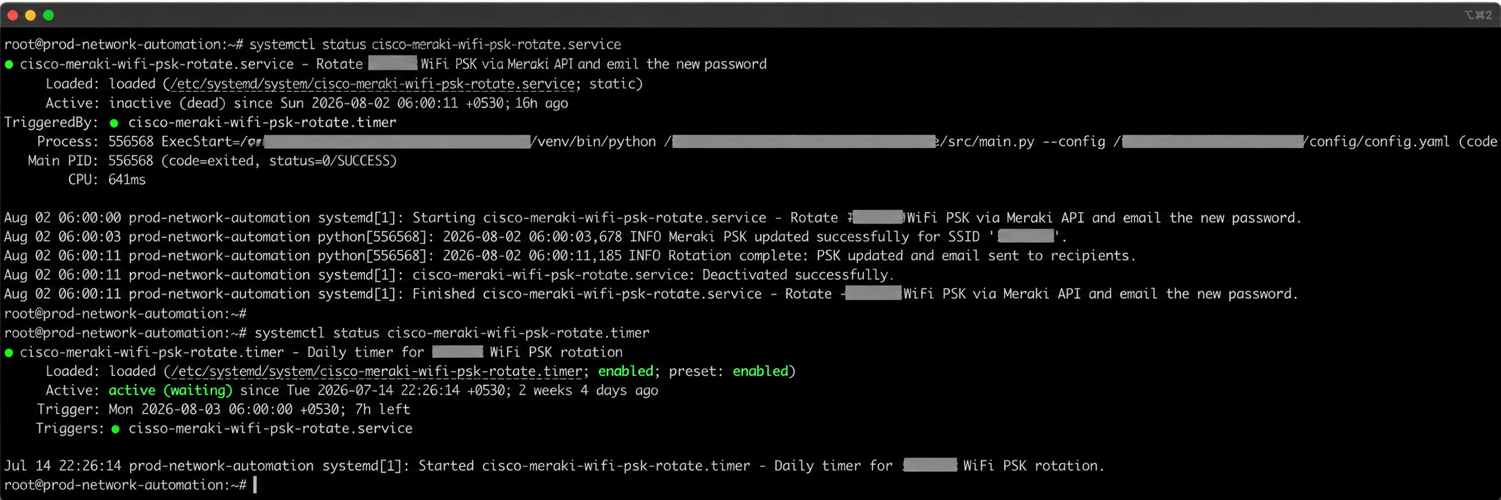 Verify the Cisco Meraki WiFi PSK Rotation Service & Timer