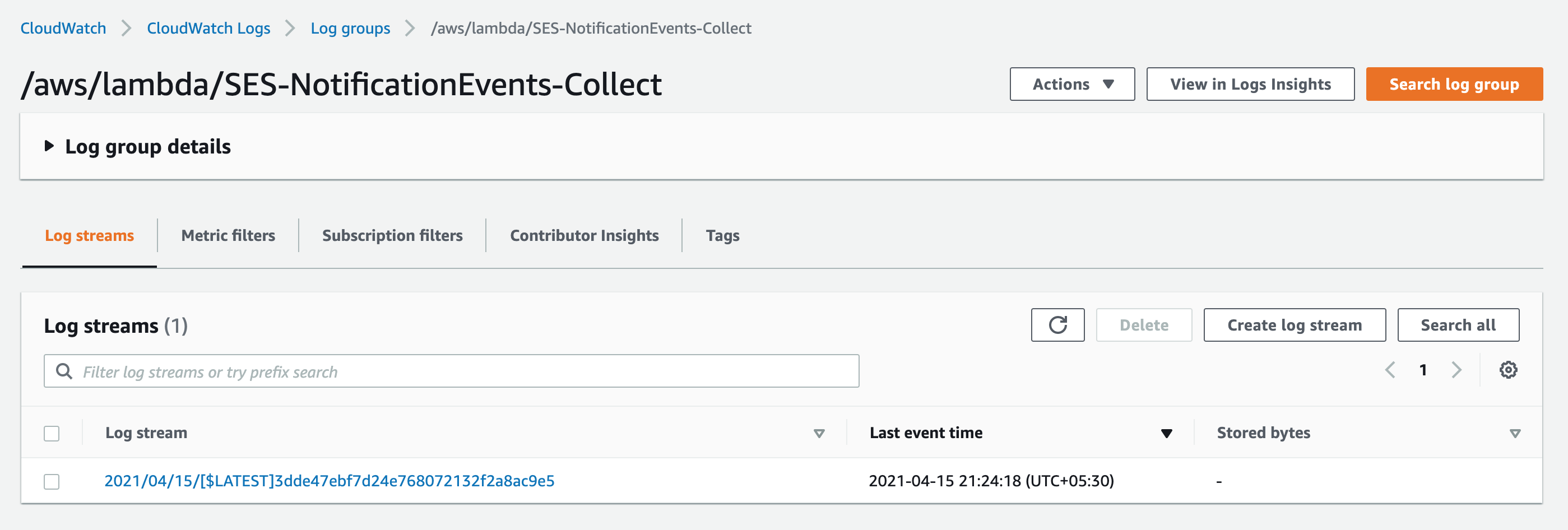 CloudWatch Log Stream Created by Lambda Function
