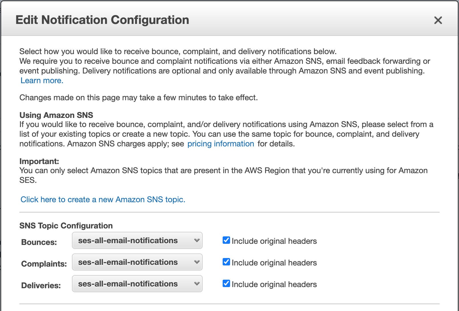 Change SNS Notification Configuration