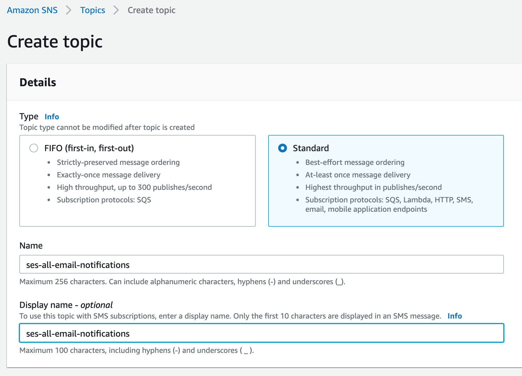 Create SNS Topic