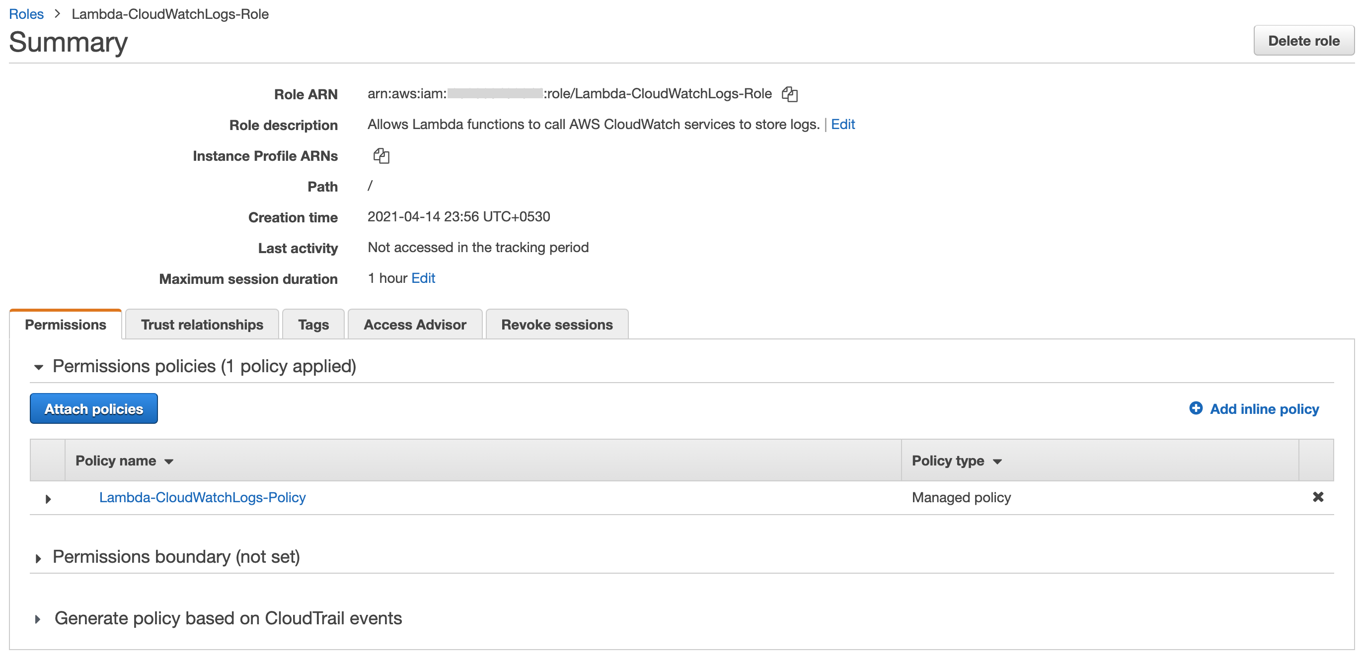 Lambda CloudWatchLogs Role