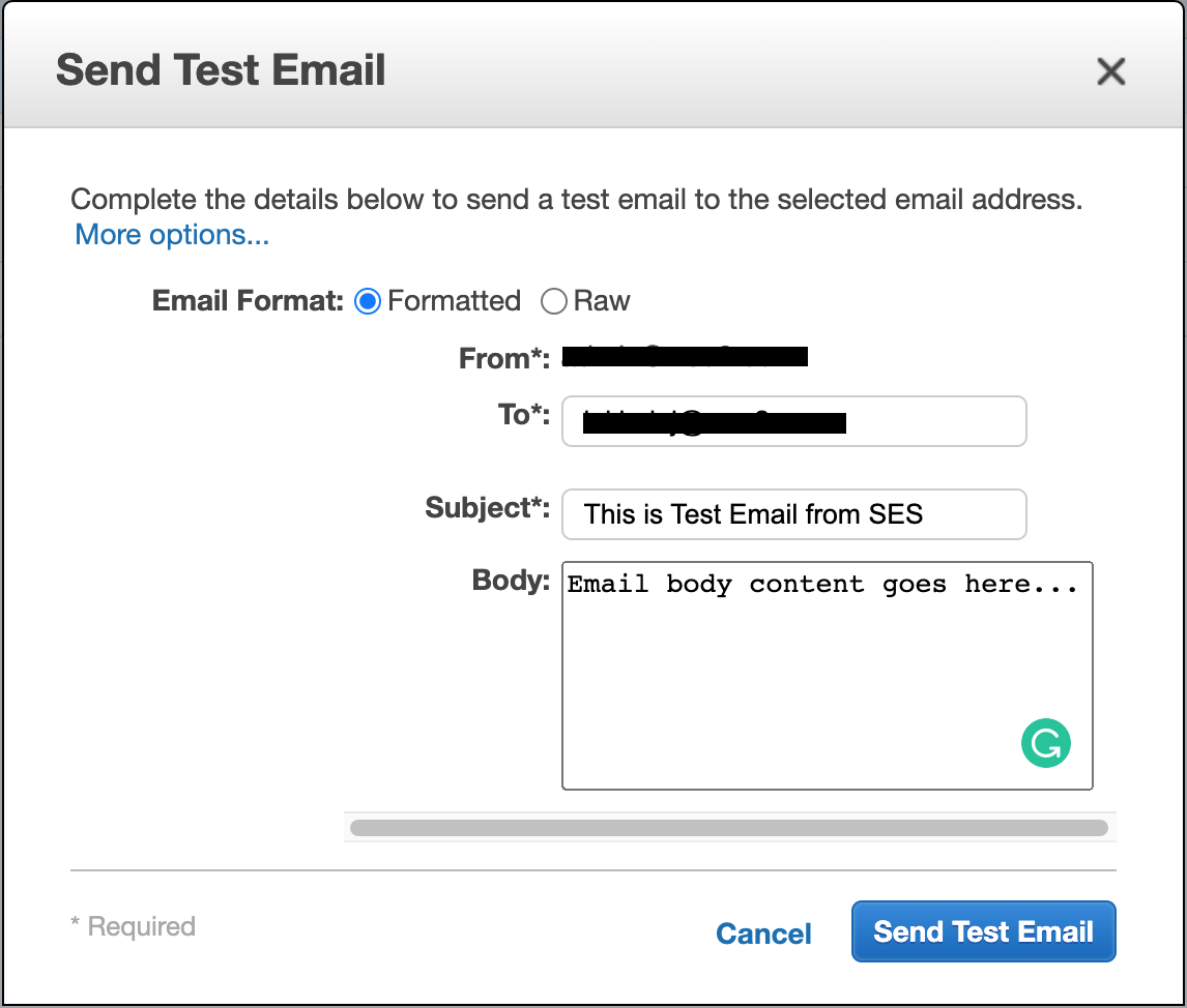 Send Test Email from SES