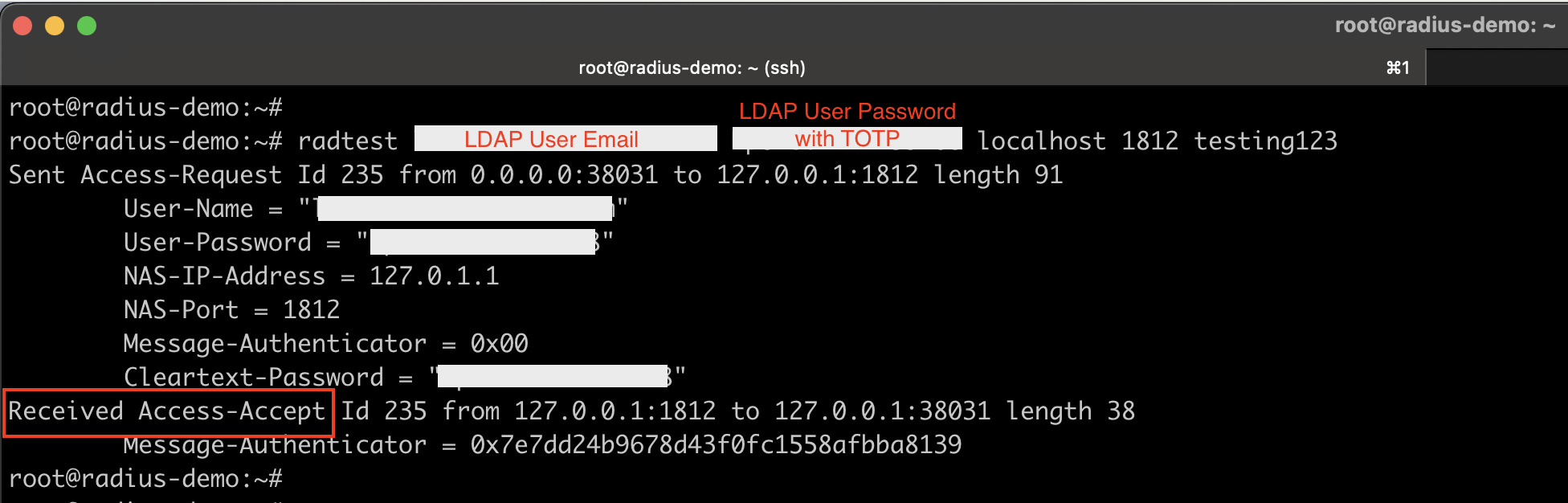 2FA enabled FreeRADIUS Testing with OpenLDAP User