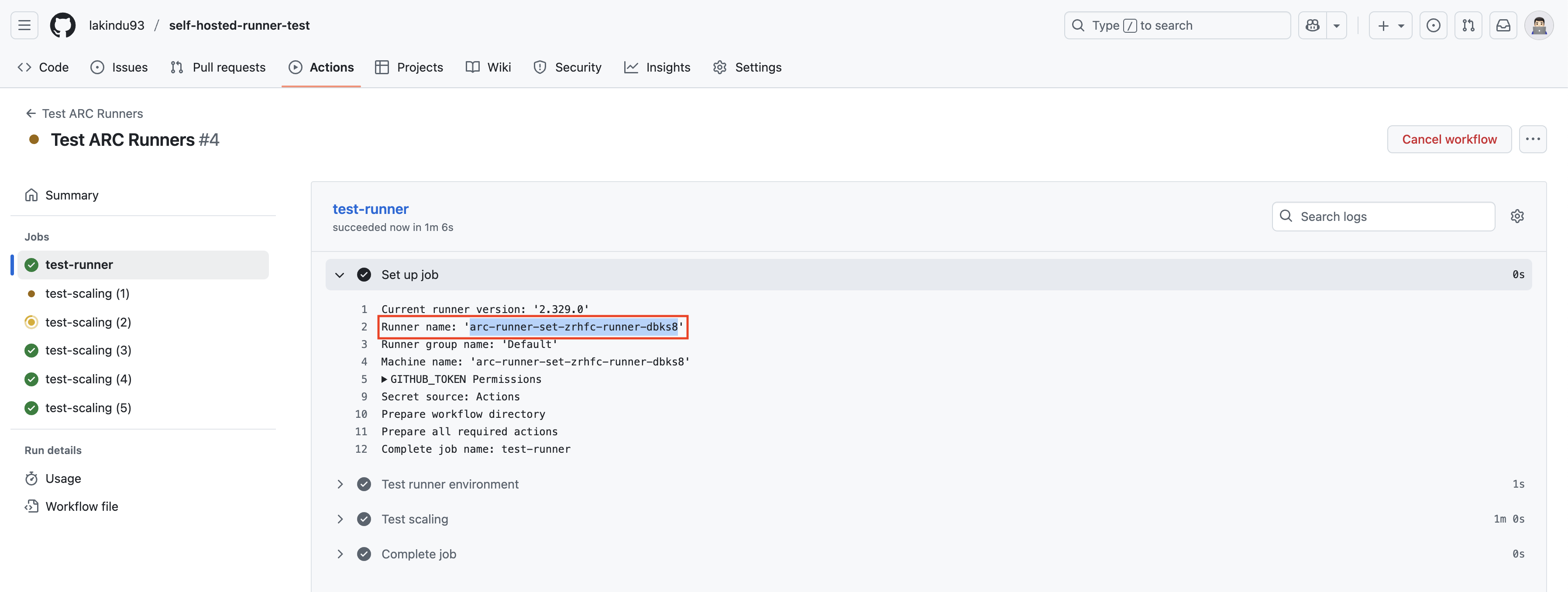 Verify GitHub Actions Running on Kubernetes Pods