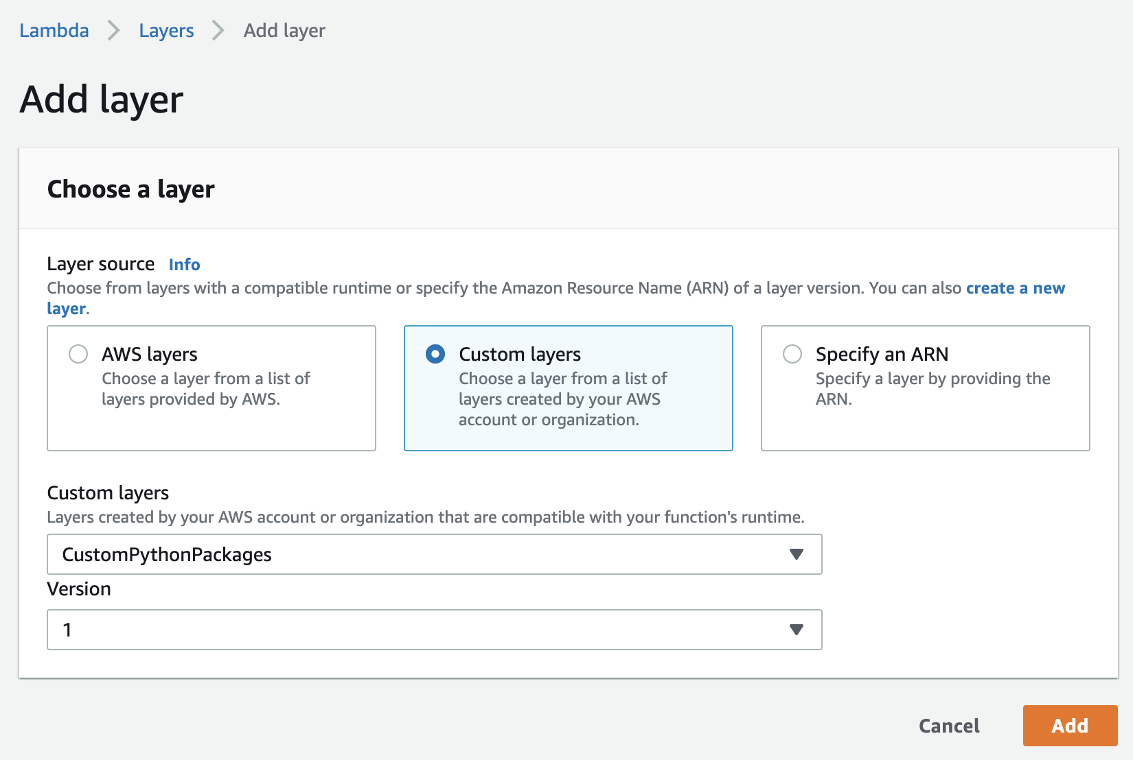 Add the AWS Lambda Layer to Lambda function