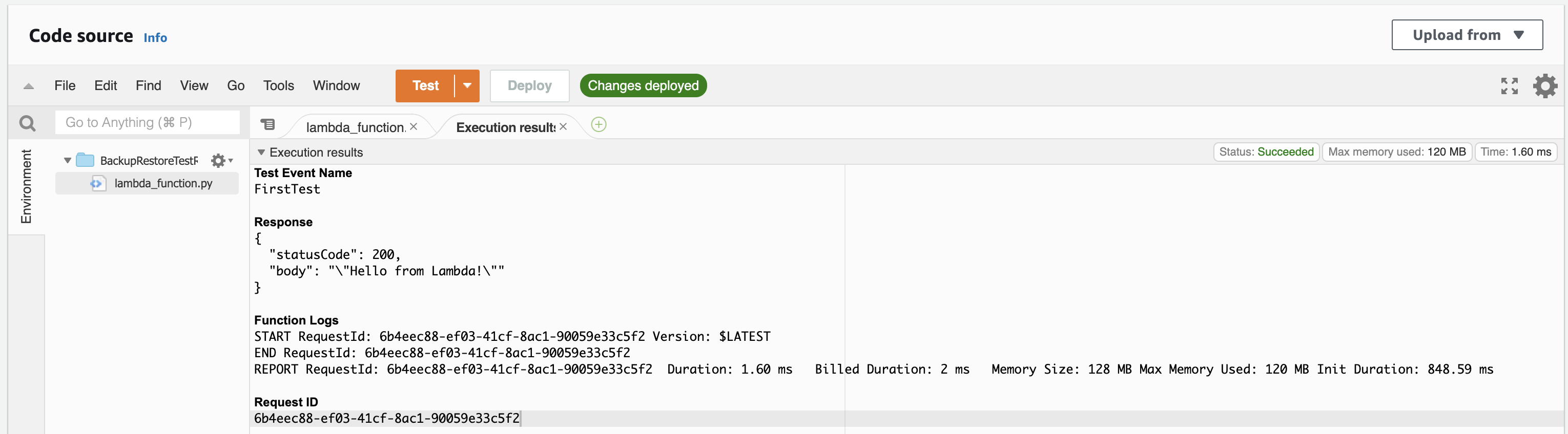 AWS Lambda Function Test Sucess