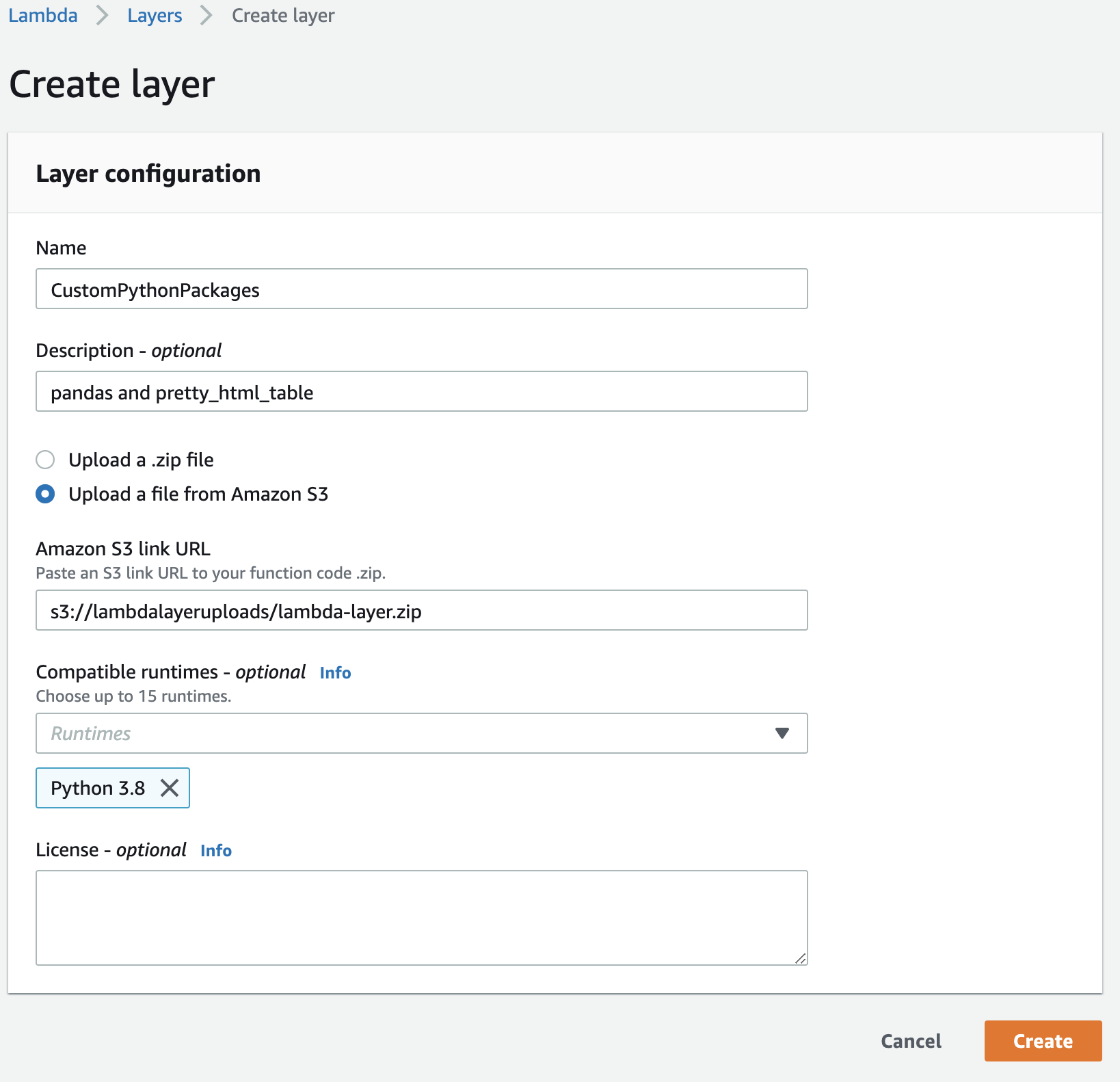 Upload the created package via S3