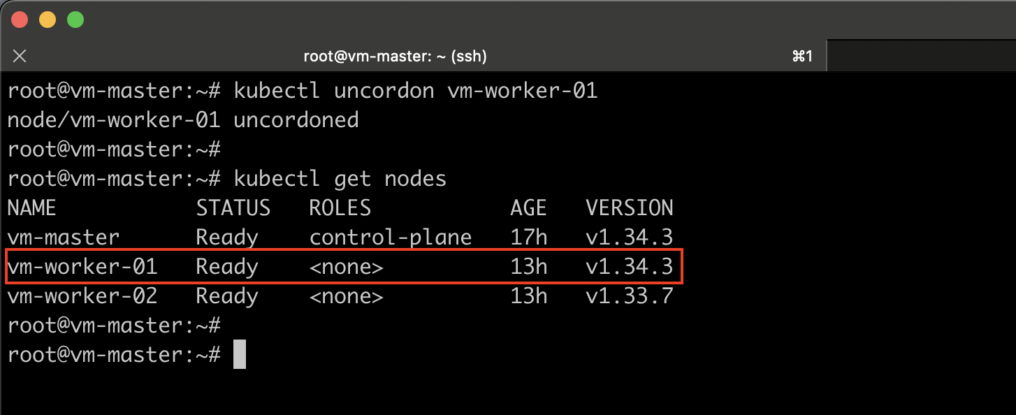 Uncordon worker node