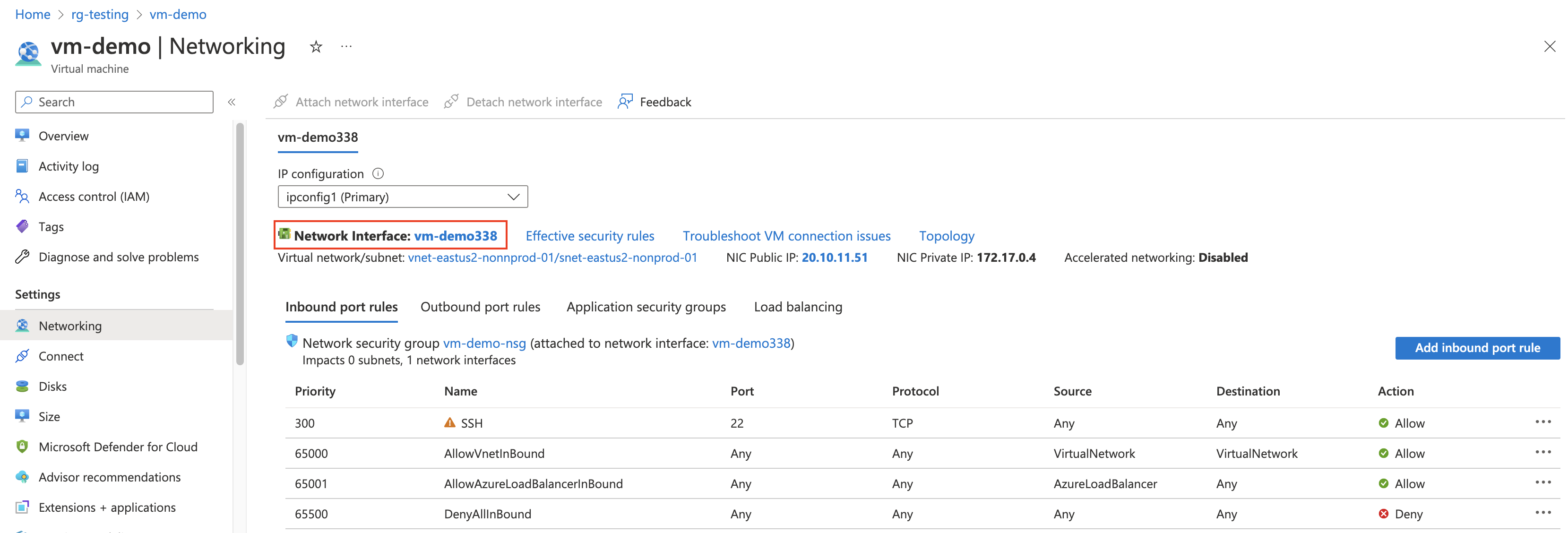 Azure VM Networking