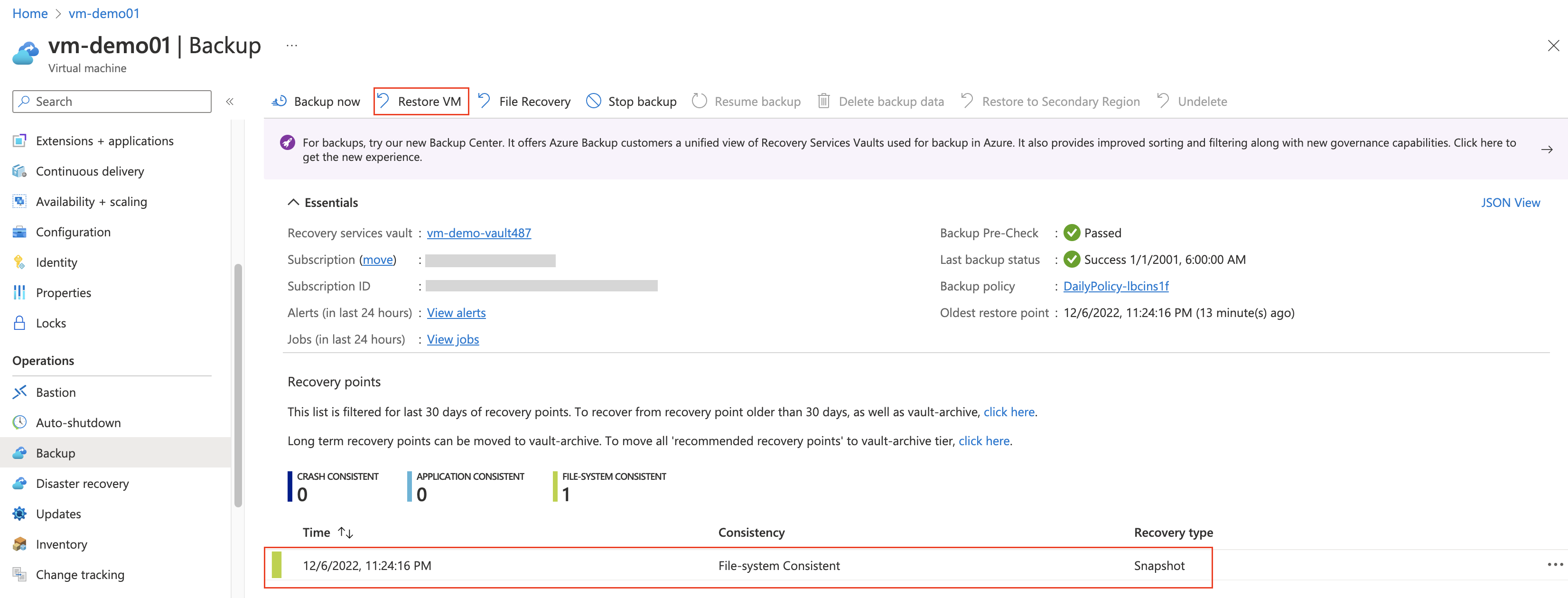 Check Backup Availability and Restore Azure VM