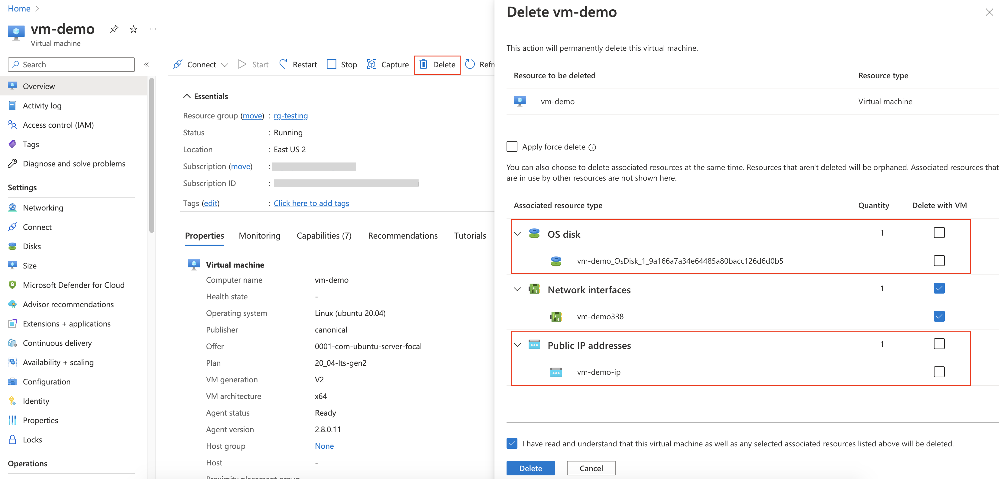 Delete the Existing Azure VM