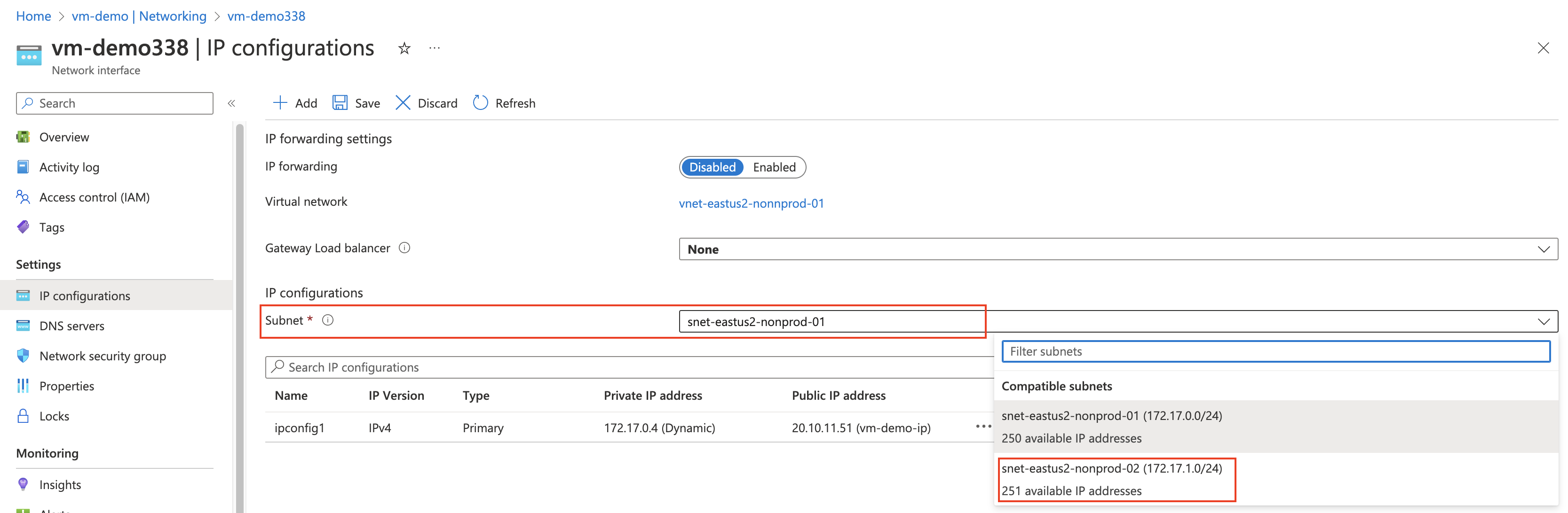 Network Interface IP Configurations