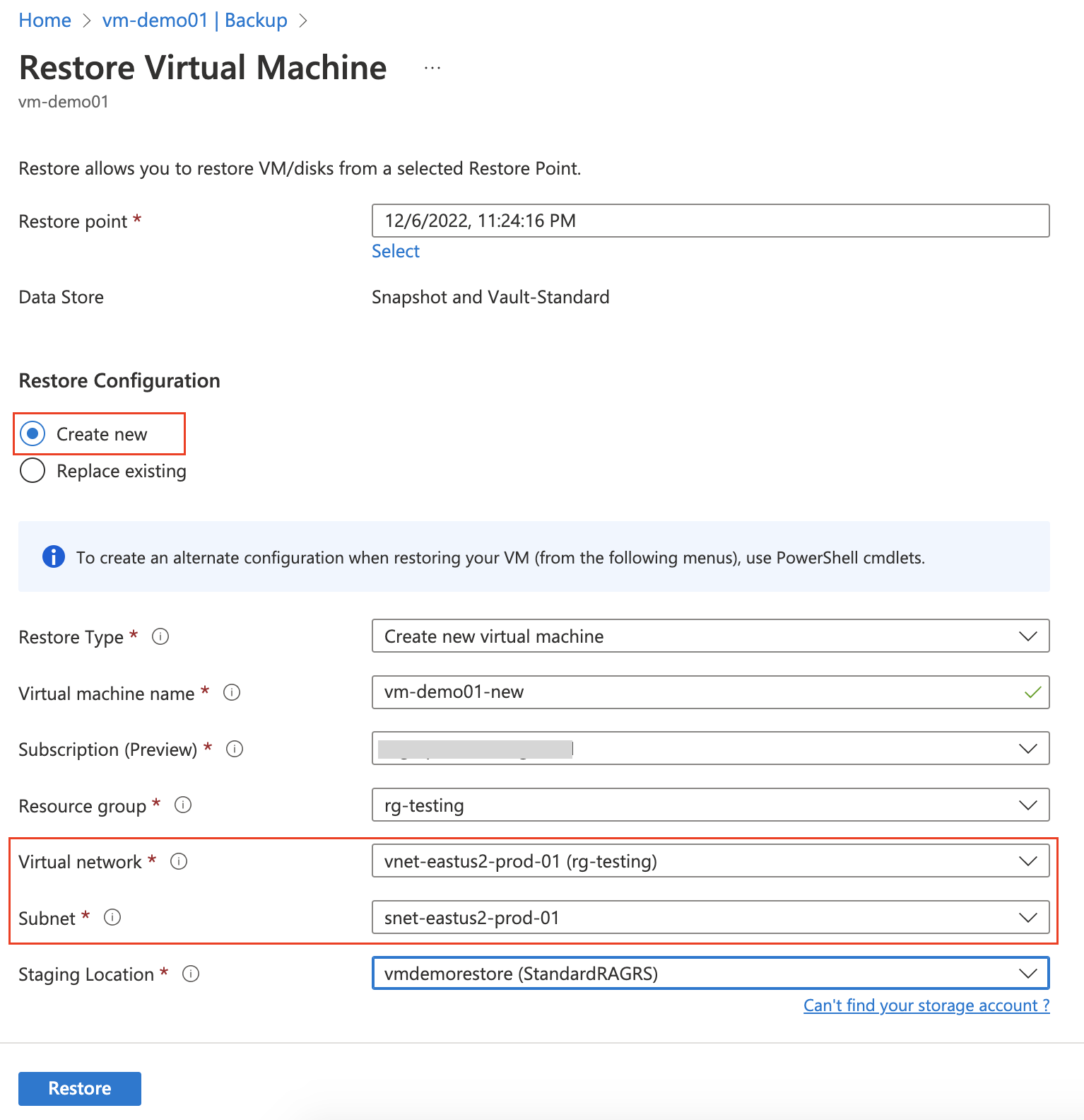 Restore Azure VM
