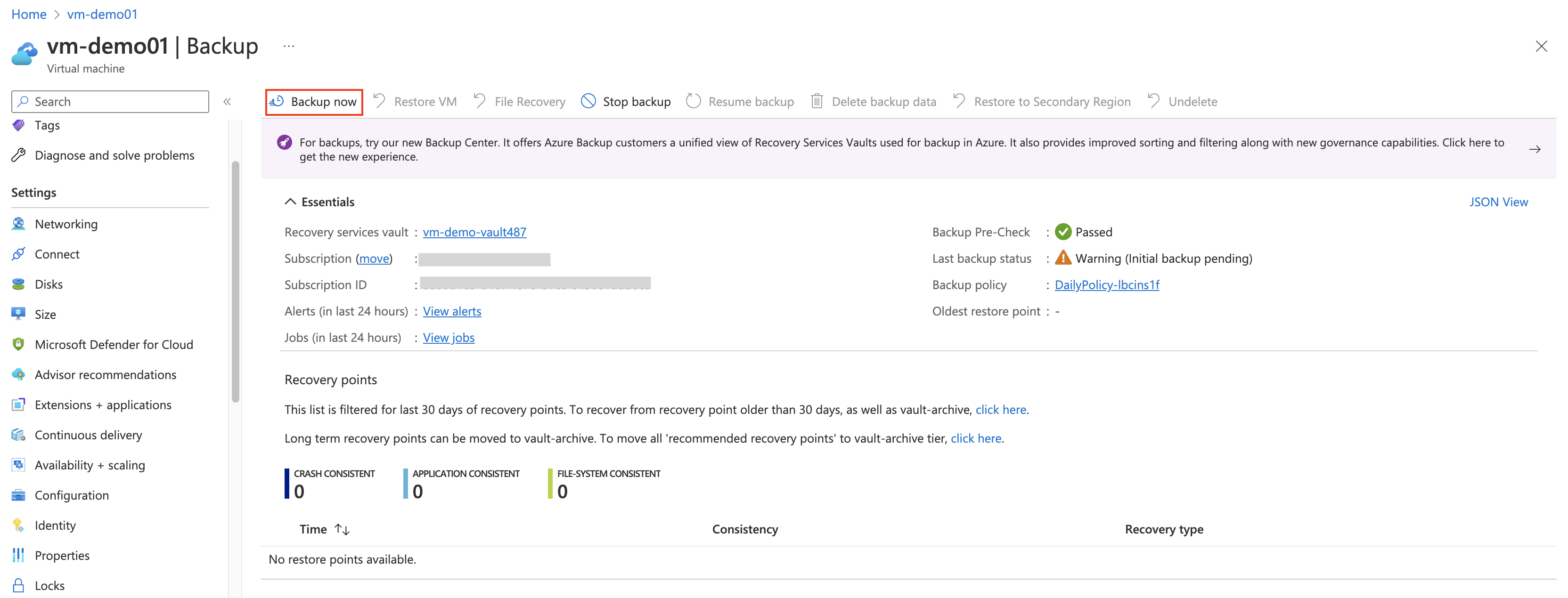 Trigger Azure VM Backup Now