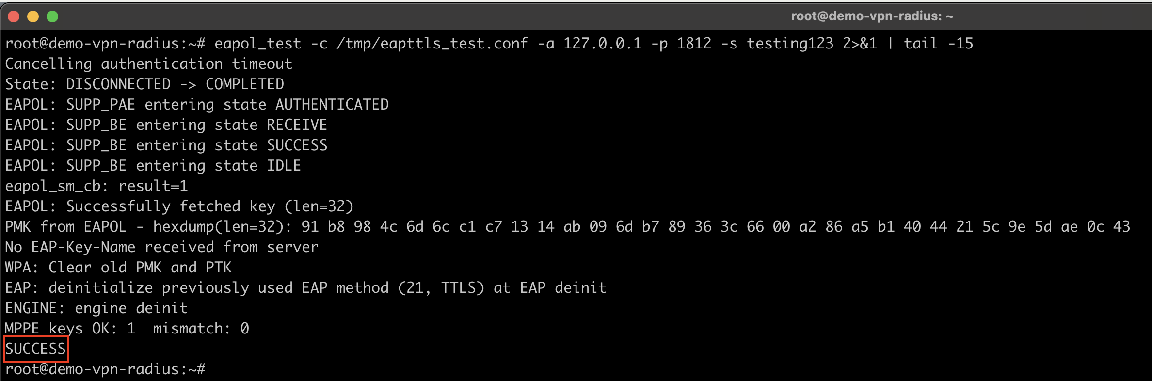 Test EAP-TTLS end-to-end with eapol_test