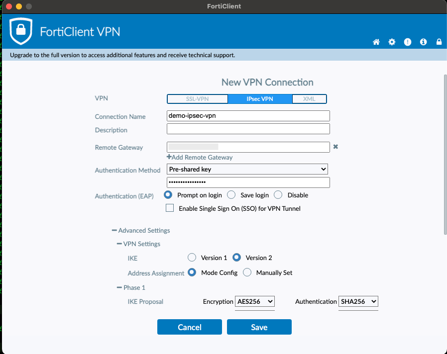 Configure the FortiClient on MacOS