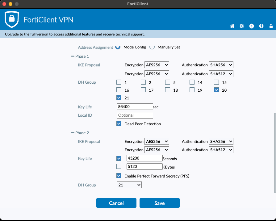 Configure the FortiClient Adv. Settings on MacOS