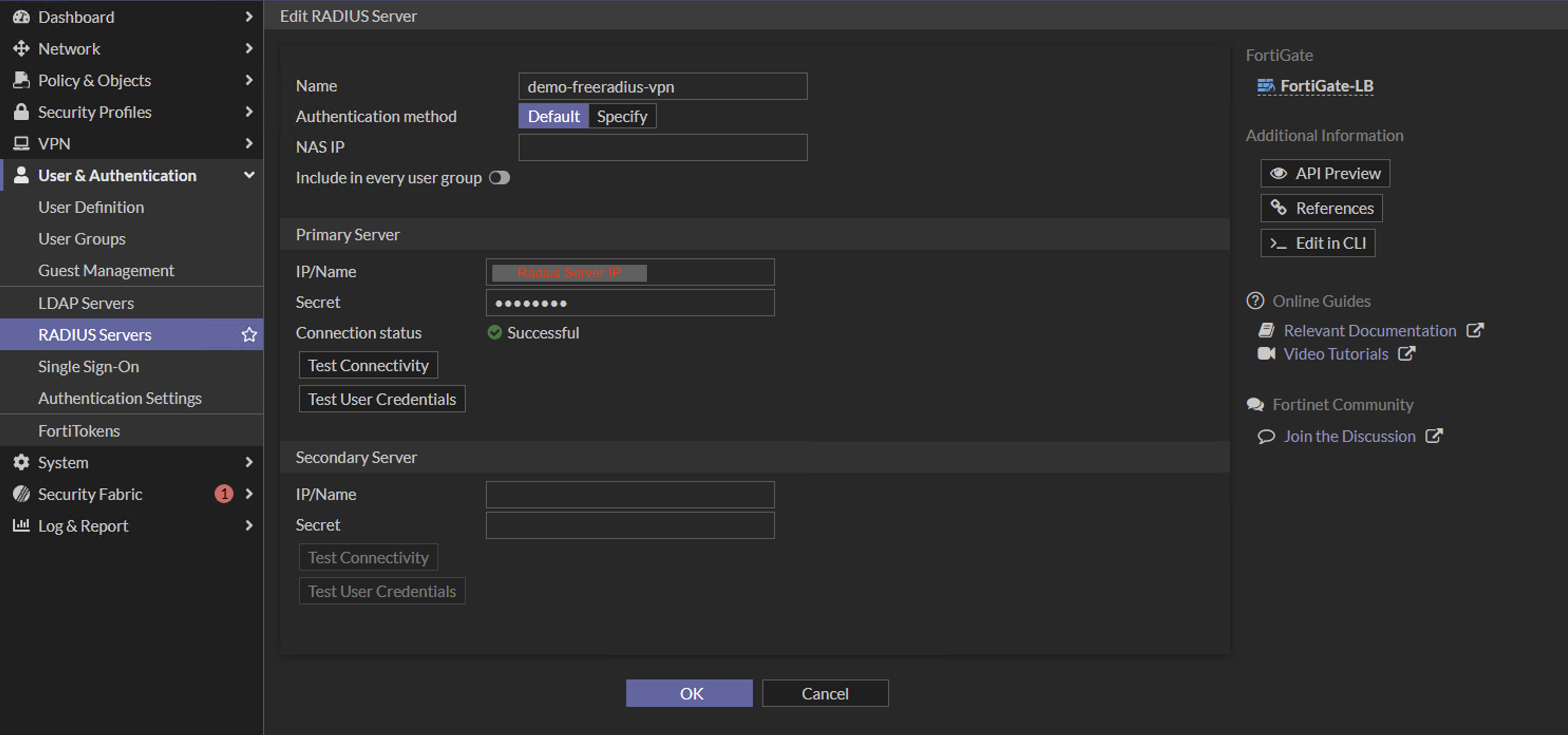 Create RADIUS Server on Fortigate
