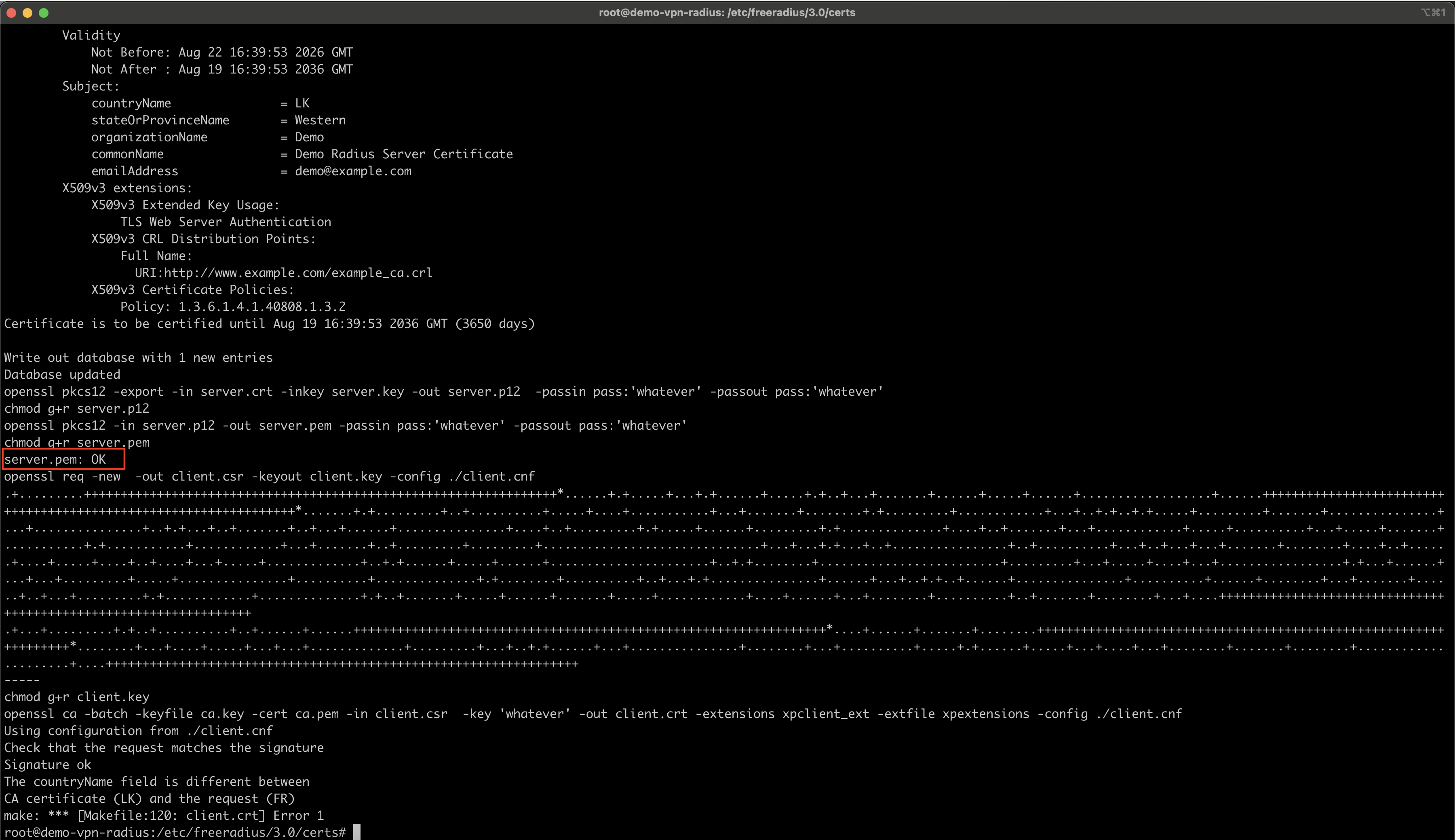 Build the Internal PKI for FreeRadius