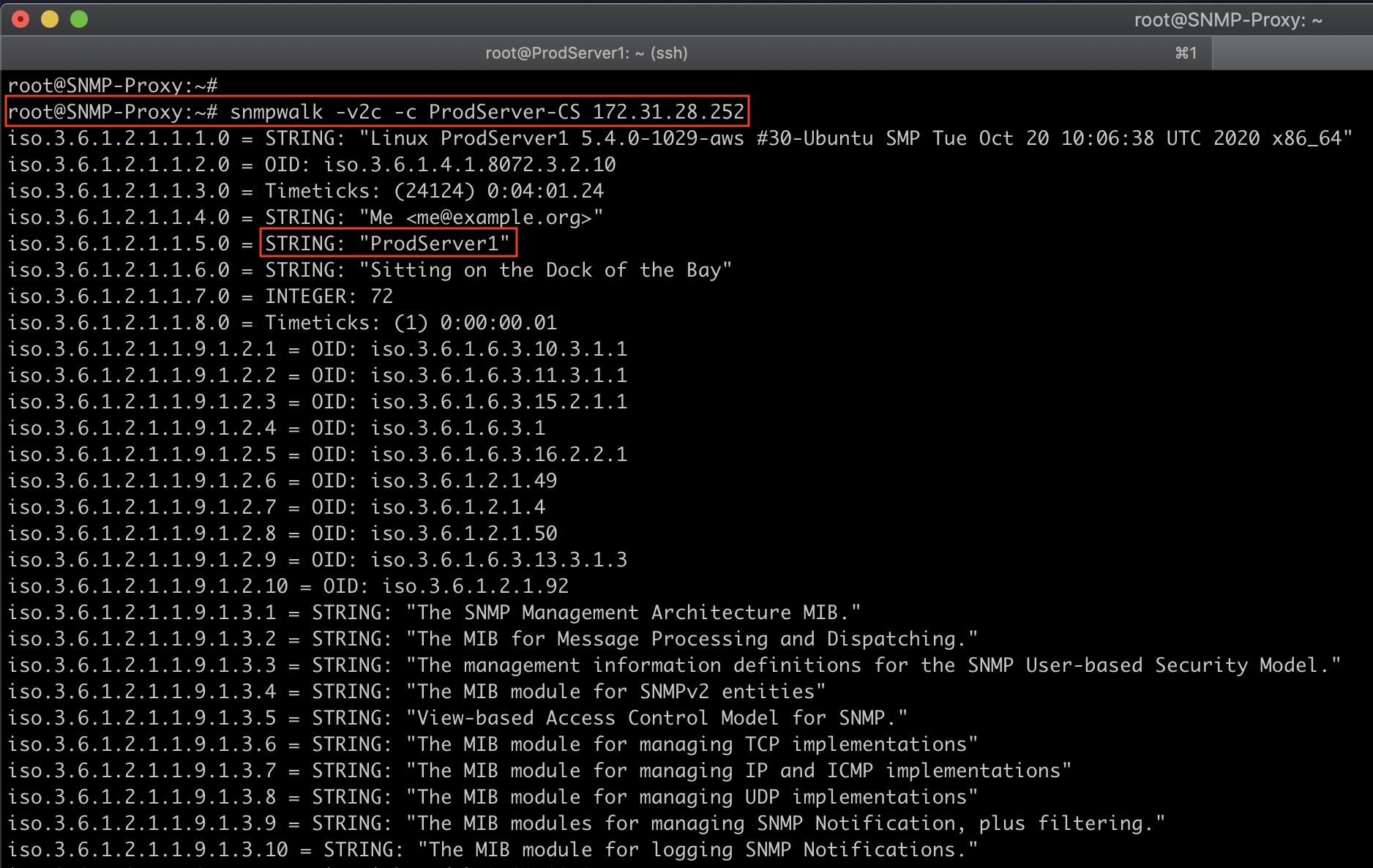 Check SNMP from SNMP-Proxy to ProdServer1
